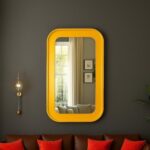Sculptural Yellow Wood Frame Mirror, Elegant Rectangular Statement Piece for Bedrooms, Bathrooms & Stylish Homes