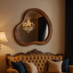 Handmade Asymmetrical Walnut Wood Frame Mirror: Unique Home Decor