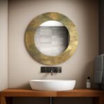 Handmade tempered glass round wall mirror, Modern home decor, Luxury gold mirror, Statement wall hanging, Round marble effect mirror,
