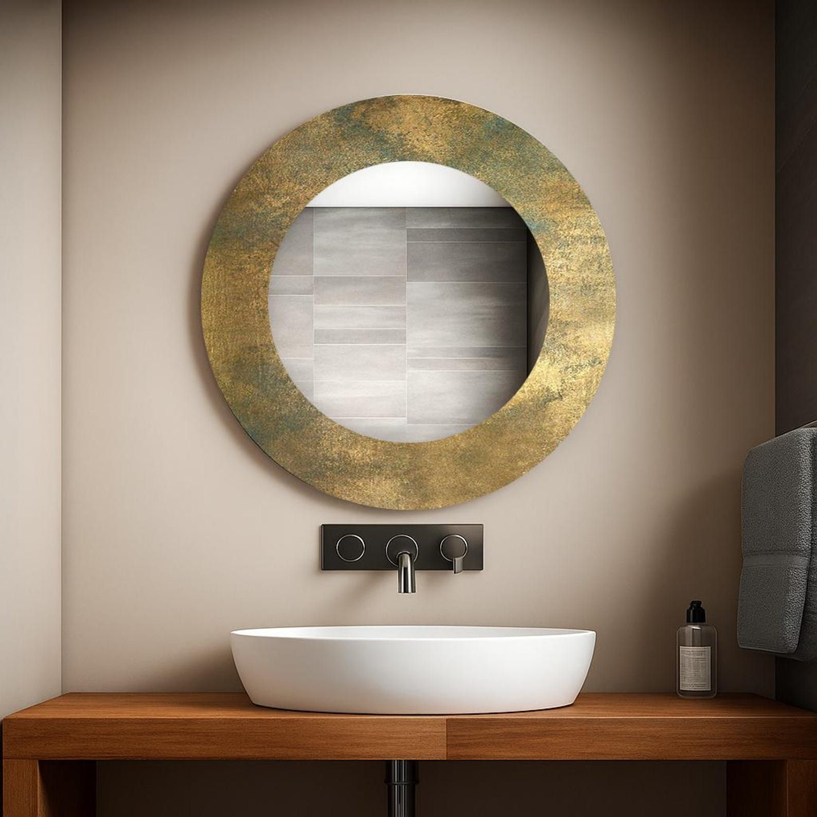 il_1588xN.7117211556_9o7k.jpg Handmade tempered glass round wall mirror, Modern home decor, Luxury gold mirror, Statement wall hanging, Round marble effect mirror, - Image 1