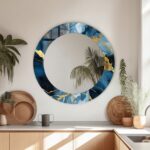 Blue MArble Theme Mirror Wall Decor, Mirror for Bathroom, Living Room Wall Mirror, Mirror Wall Hanging, Glass Mirror Decor, Mirror Gift