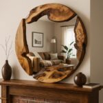 Olive Wood Round Wall Mirror, Live Edge Decorative Mirror, Handmade Wood Mirror, Unique Wood Mirror, Organic Designer Art, Christmas Gift