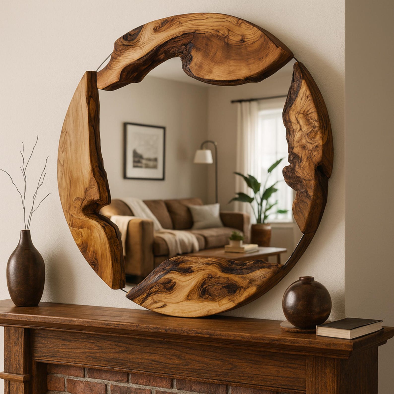 il_1588xN.7129999946_bp4d.jpg Olive Wood Round Wall Mirror, Live Edge Decorative Mirror, Handmade Wood Mirror, Unique Wood Mirror, Organic Designer Art, Christmas Gift - Image 1