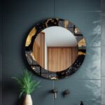 Black & Gold Tempered Glass Round Wall Mirror: Modern Bathroom Vanity Decor for Over Sink