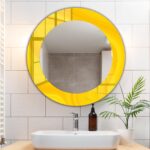 Yellow Abstract Tempered Glass Round Wall Mirror: Modern Bathroom Decor for Over Sink