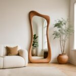 Asymmetrical Walnut Full Length Mirror: Modern Organic Wall Decor
