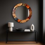 Boho round wall mirror, Wood stained glass wall mirror, Tempered glass mirror wall art, Decorative mirror, Bedroom mirror,
