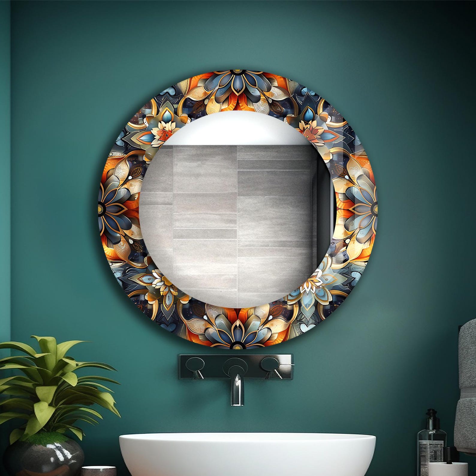 il_1588xN.7203493984_ra1c.jpg Extra Large Floral Wall Mirror: Tempered Glass, Living Room Decor - Image 1