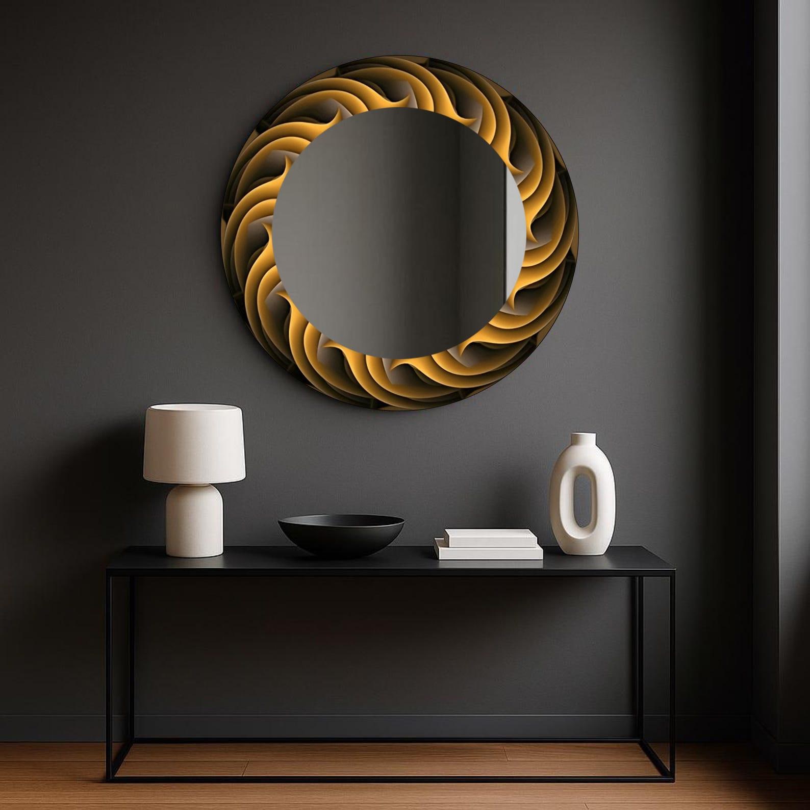 il_1588xN.7216185809_nu0n.jpg Gold Swirl Round Wall Mirror, Tempered Glass - Image 1