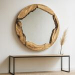Solid Olive Wood Circle Wall Mirror, Handmade Rustic Round Mirror, Live Edge Wood Wall Mirror, Organic Egde Natural Mirror for Entryway - Image 2