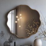Scalloped Gold Frame Wall Mirror, Luxury Asymmetrical Vanity Mirror, Modern Decorative Bathroom Mirror, Elegant Wavy Edge Mirror for Bedroom