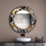 Abstract Multicolor Round Tempered Glass Wall Mirror: Living Room Decor