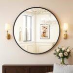 24" Black Round Wall Mirror – Modern Aluminum Frame, Shatterproof