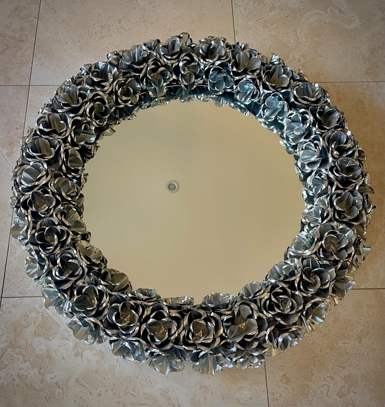 il_1588xN.7358085536_t4rg.jpg Round statement Wall Mirror. Tin Handmade. Roses. Home Decor. - Image 1