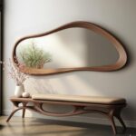 Walnut Asymmetical Mirror, Walnut Irregular Mirror, Irregular Wooden Mirror, Asymmetrical Entryway Mirror, Wooden Framed Asymmetrical Mirror