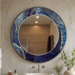 Customizable Wall Mirror, Golden and Blue Movement Abstract Art Mirror, Blue and Gold Framing Large Mirror | Flat Glass Art with Mirror
