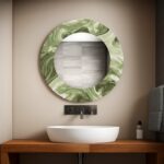 Green Tempered Glass Round Wall Mirror, Elegant Home Decor