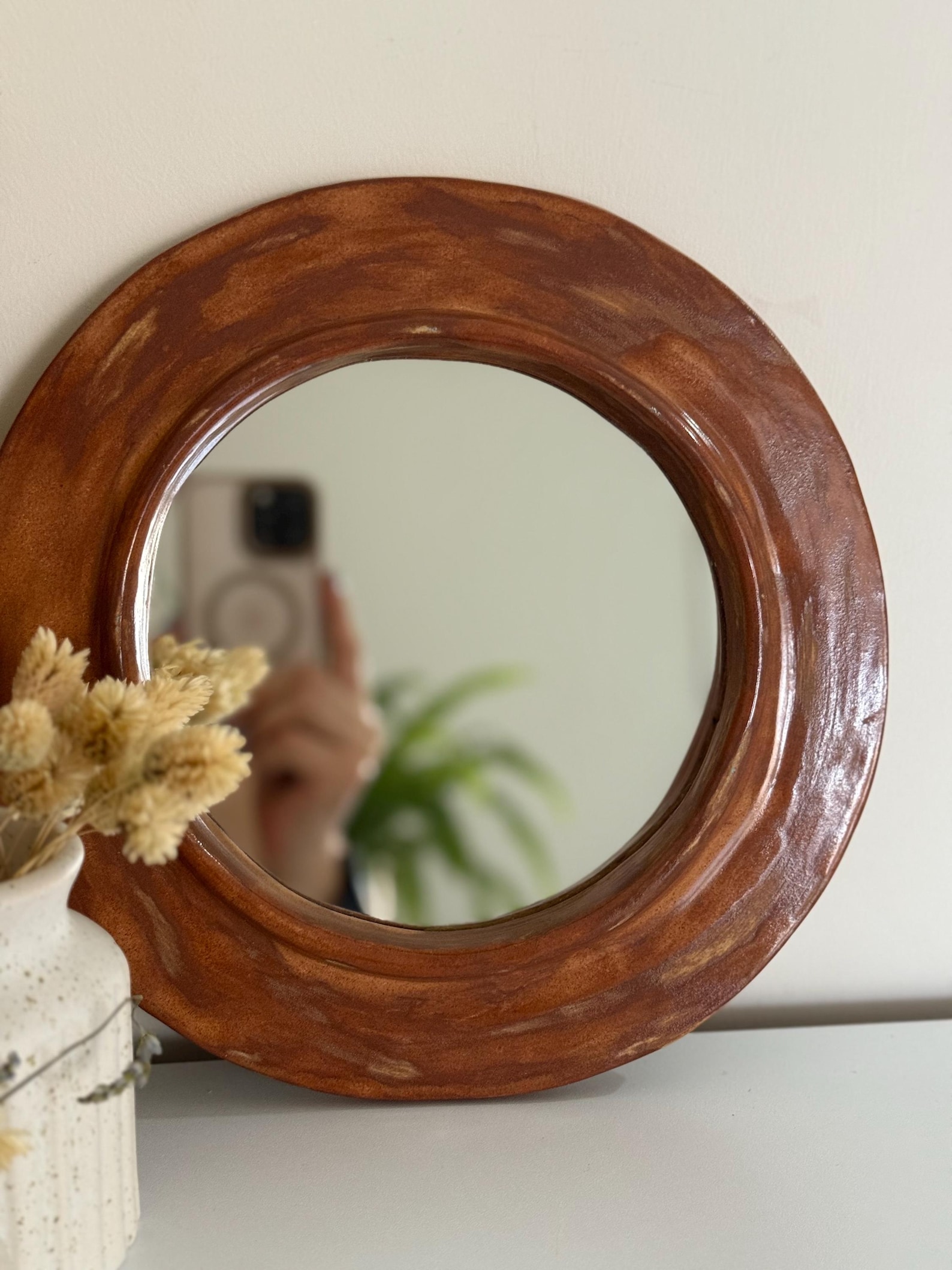il_1588xN.7453901978_elej.jpg Handmade Ceramic Wall Mirror, Boho Clay Mirror, Rustic Pottery Frame, Unique Home Decor - Image 1
