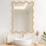 Solid Wood Frame Wavy Wall Mirror, Handcrafted Vanity Mirror for Bathroom & Entryway - Image 7