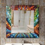 Mosaic Print Tempered Glass Square Wall Mirror, Modern Decor