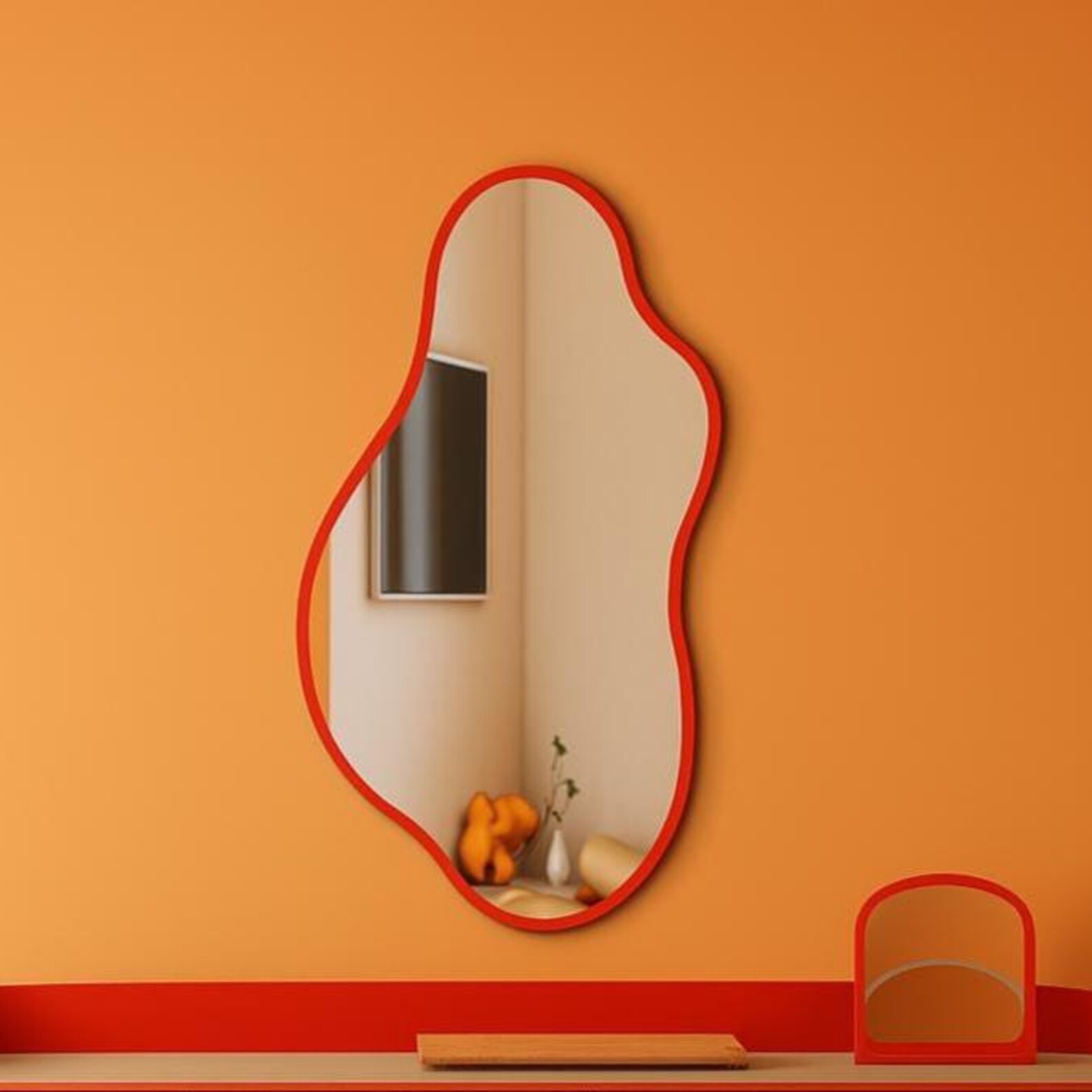 il_1588xN.7537607058_i1e2.jpg Wavy Wall Mirror, Statement Red Frame, Funky Squiggle Shape, Maximalist Home Decor - Image 1