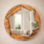Olive Wood Round Wall Mirror – Handmade Natural Wood Frame, Rustic Organic Home Decor - Image 4