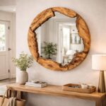 Olive Wood Round Wall Mirror – Handmade Natural Wood Frame, Rustic Organic Home Decor - Image 2
