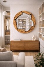 Olive Wood Round Wall Mirror – Handmade Natural Wood Frame, Rustic Organic Home Decor - Image 6