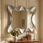 Silver Wavy Wall Mirror, Funky Squiggle Frame, Large Retro Aesthetic Bedroom Decor, Statement Piece