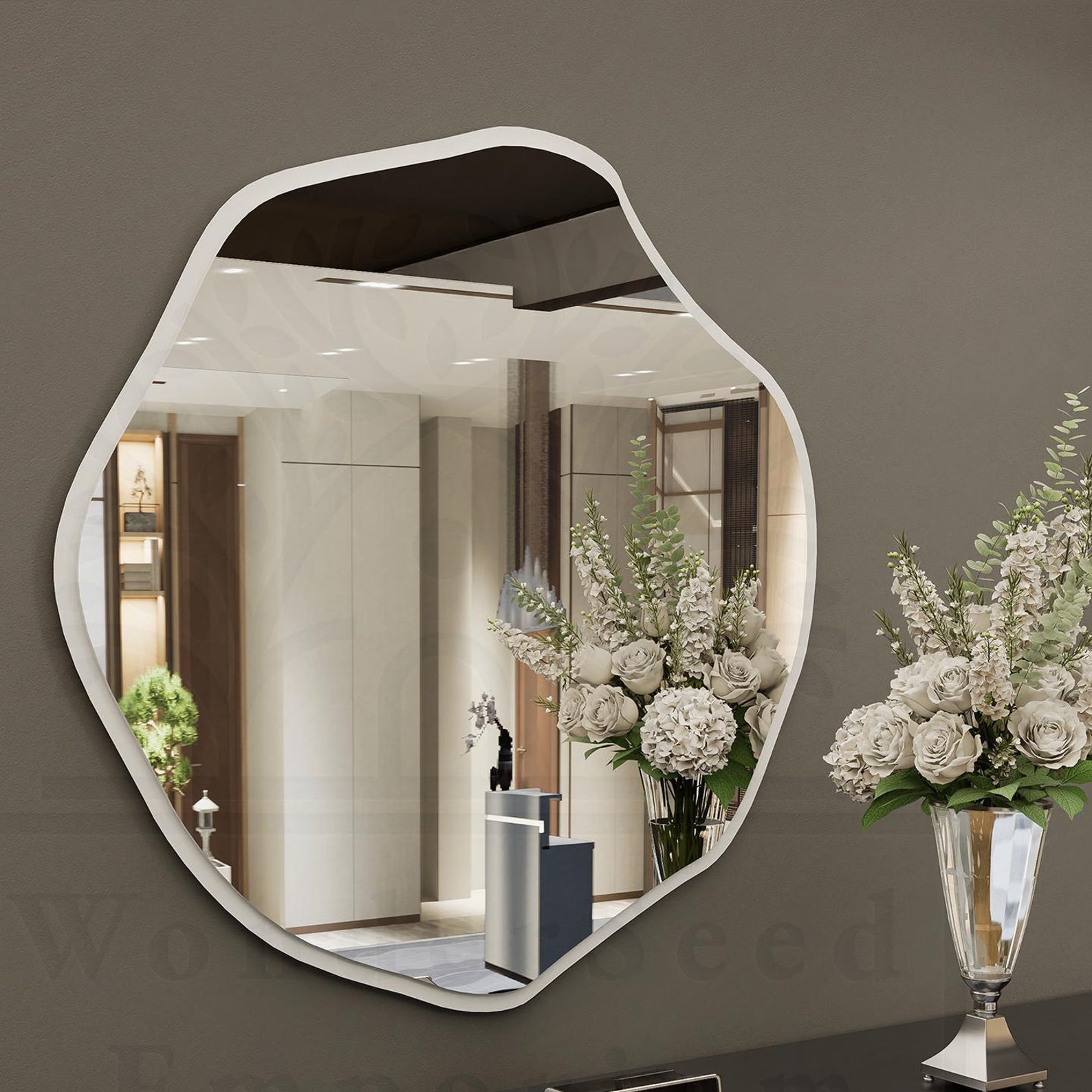il_1588xN.7559519973_tlcn.jpg Modern Mirror Decor with Metal Frame, Asymmetrical Wall Mirror - Image 1