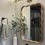 Solid Wood Frame Wavy Wall Mirror, Handcrafted Vanity Mirror for Bathroom & Entryway
