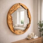 Olive Wood Round Wall Mirror – Handmade Natural Wood Frame, Rustic Organic Home Decor - Image 5