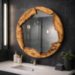 Olive Wood Round Wall Mirror – Handmade Natural Wood Frame, Rustic Organic Home Decor