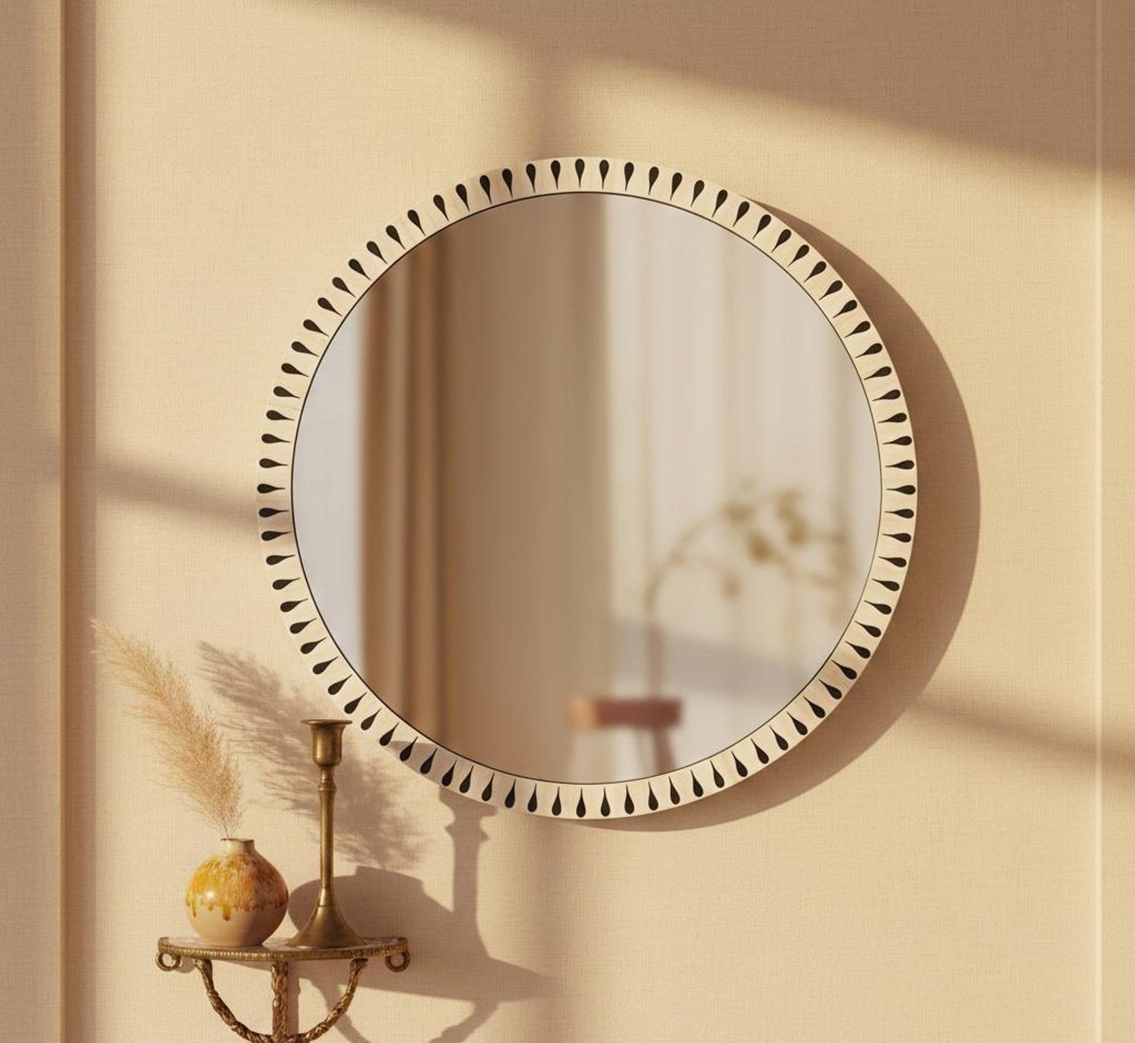 il_1588xN.7605382343_7yso.jpg Round Bone Inlay Mirror | Handcrafted Wall Mirror | Bohemian Home Decor - Image 1