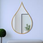 Teardrop Wood Wall Mirror Hanging, Waterdrop Decorative Statement Teardrop Mirror for Wall Decor, Farmhouse Style, Gold Black Frame