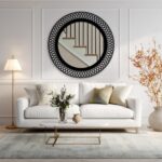 Modern Round Wall Mirror, Woven Lattice Border Decorative Mirror Wall Decor for Bathroom, Entryway mirror, Geometric wall mirror