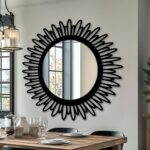 Sunburst Round Wall Mirror, Modern Decorative Mirror Wall Decor for Bathroom, Entryway mirror, Contemporary metal mirror