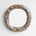 Round Ceramic Mirror with Dots, Handmade Wall Mirror, Boho Eclectic Vanity Mirror, Decorative Ceramic Frame Mirror, Modern Funky Home Decor