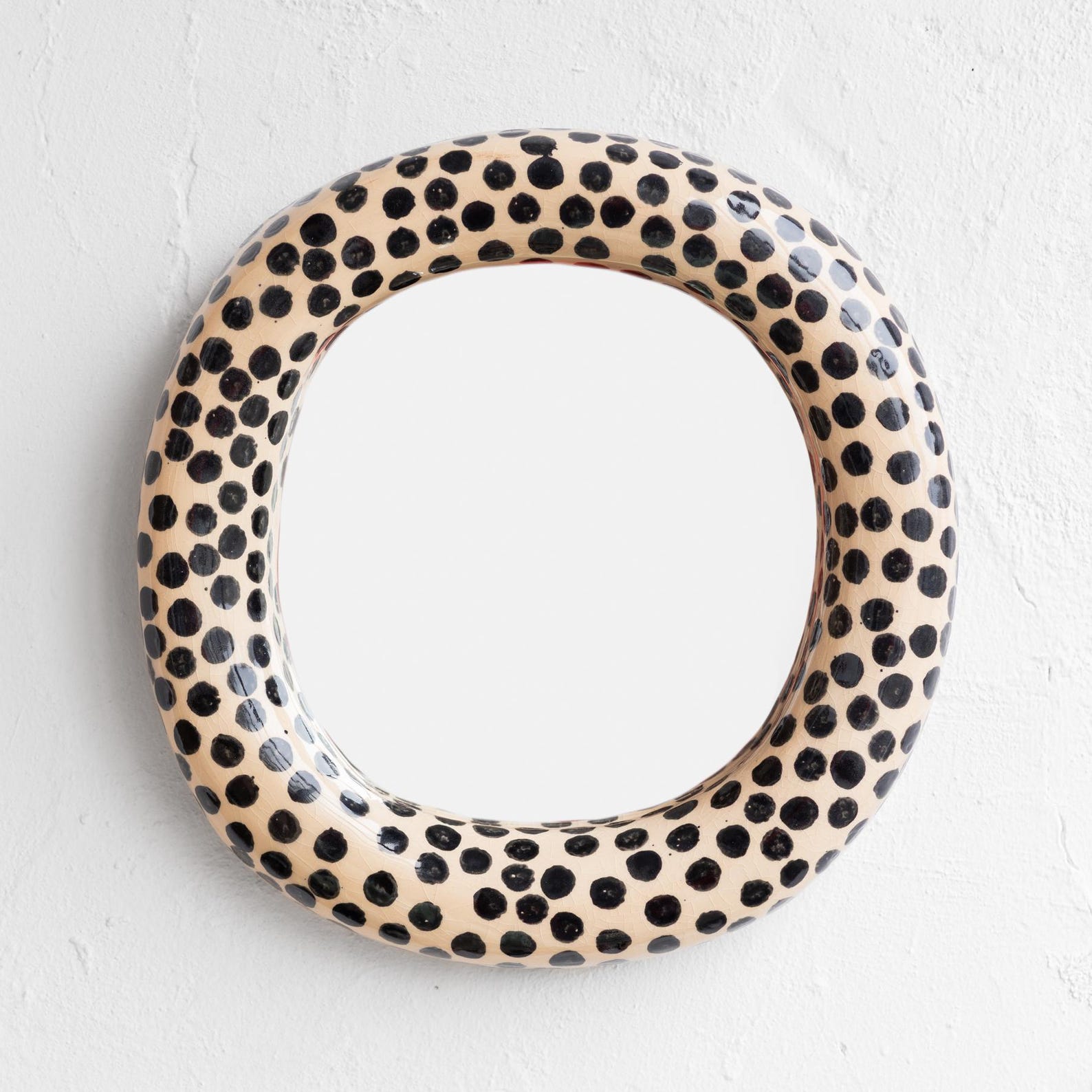 il_1588xN.7639391737_k8rl.jpg Round Ceramic Mirror with Dots, Handmade Wall Mirror, Boho Eclectic Vanity Mirror, Decorative Ceramic Frame Mirror, Modern Funky Home Decor - Image 1