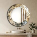 Marble Theme Abstract Tempered Glass Wall Mirror: Modern Living room & Bathroom Home Decor