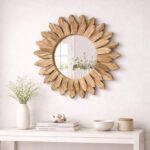 12 Inch Rustic Wooden Farmhouse Mirror | Wall Mounted Decorative Vanity Mirror | Boho Country Decor - Image 3
