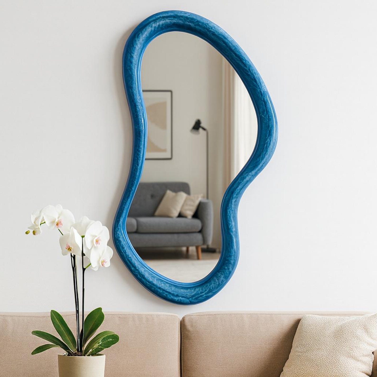 il_1588xN.7659554679_i65g.jpg Custom Personalized Sky Blue Epoxy Modern Wall Mirror, Large Wall Mirror, Mid Century Mirror, Wavy Mirror, Entryway Mirror, Handmade Mirror - Image 1