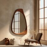 Asymmetrical Walnut Wall Mirror, Handmade Organic Solid Wood Mirror, Mid Century Modern Japandi Rustic Decor, Unique Wooden Wall Art