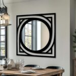 Modern Geometric Metal Frame Round Wall Mirror, Black Abstract Square Mirror, Contemporary Entryway Bathroom Mirror metal frame decor