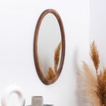 Handmade Walnut Wood Framed Oval Mirror, Unique Wall Decor