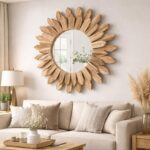 12 Inch Rustic Wooden Farmhouse Mirror | Wall Mounted Decorative Vanity Mirror | Boho Country Decor