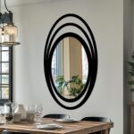 Black Oval Wall Mirror, Triple Ring metal Framed Modern Metal Decor, Mothers Day Gift, Gift for Mom