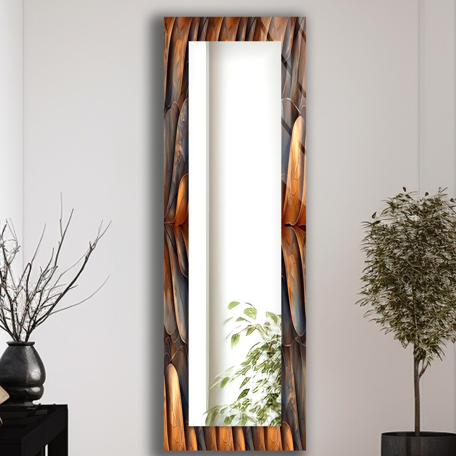 il_1588xN.7702608576_9gy0.jpg Abstract Wood Theme Full Length Tempered Glass Wall Mirror: Modern Living Room & Entryway Decor - Image 1