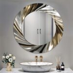 Luxury Silver Gold Tempered Glass Round Wall Mirror – Modern Bathroom Vanity Wall Decor