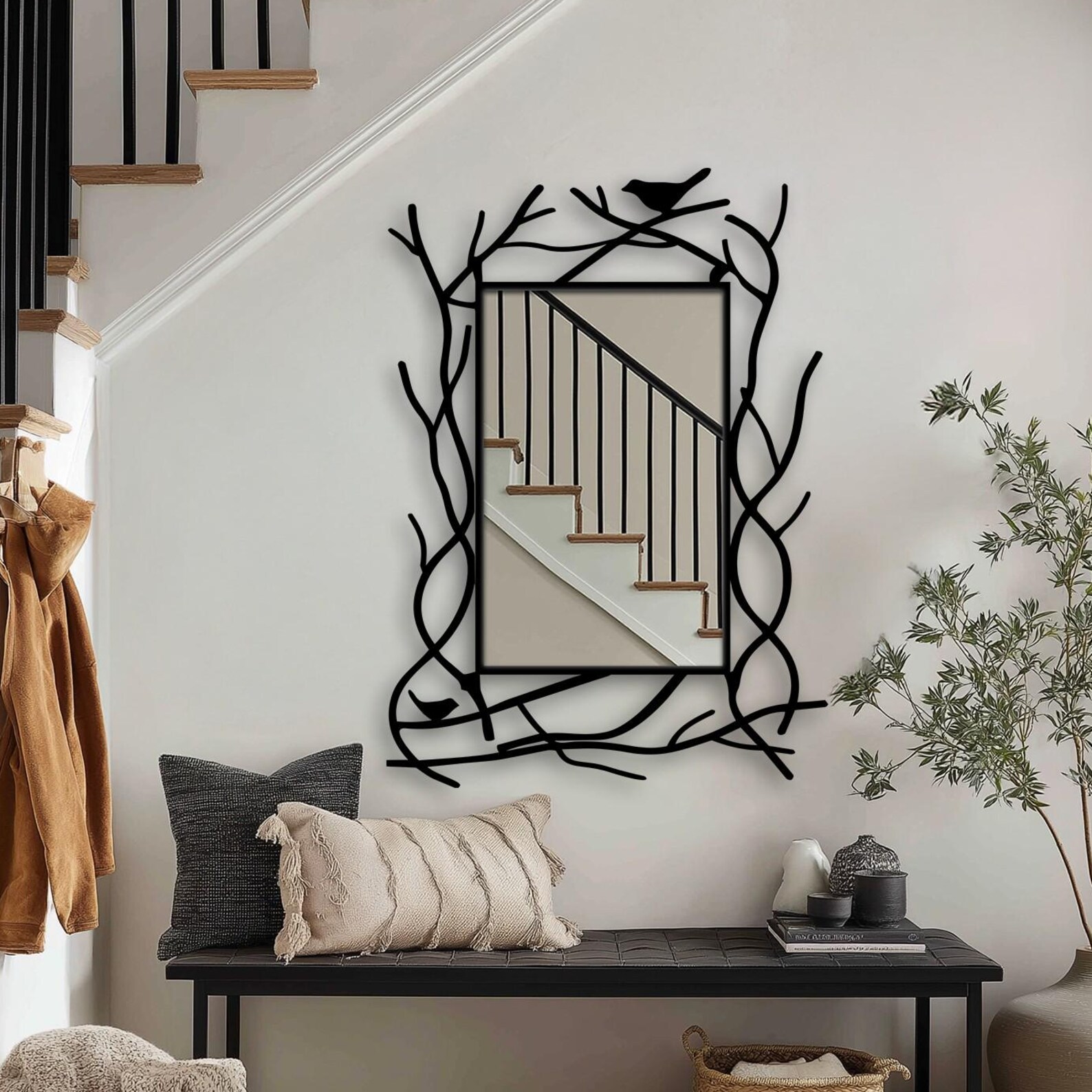 il_1588xN.7705832542_d2s4.jpg Tree Branch Metal Wall Mirror Black Nature Inspired Frame Modern Artistic Statement Mirror Rustic Contemporary Decor - Image 1